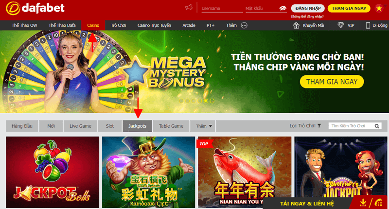 đặt cược game jackpot tại dafabet